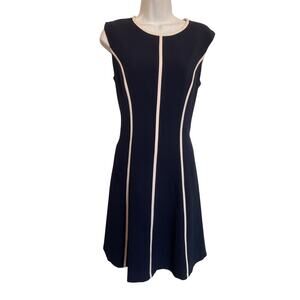 Studio One NY Navy Lined Special Occasion/business Dress W/Piping & Pockets